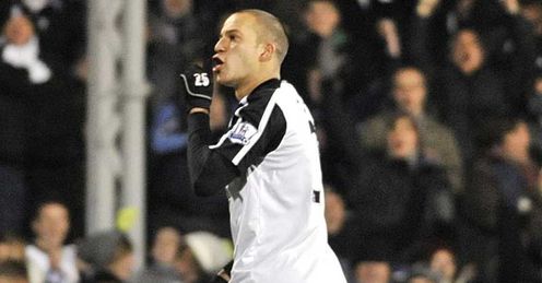 Bobby Zamora Fulham celebrating after scoring third against Burnley