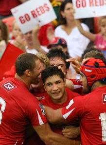 Reds celebrate score against Force Reds celebrate score against Force