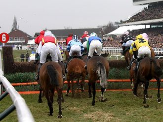 Runners under way in the National Hunt Chase.