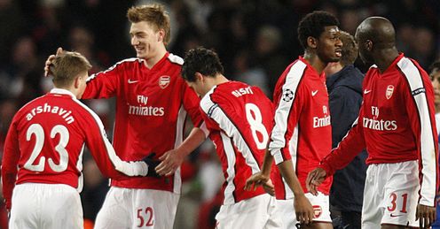 Nicklas Bendtner celebrates Arsenal v Porto