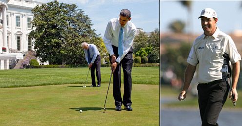 Harrington (right) - gave President Obama a set of clubs as a gift.