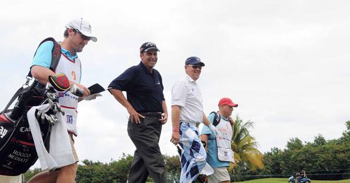 Rocco Mediate and John Daly during their exhibition match.