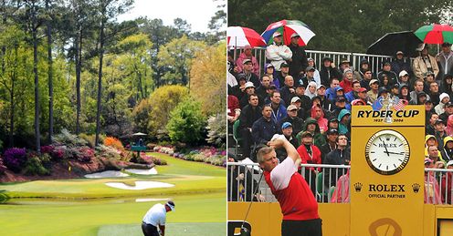 Augusta (left) and the 1st tee at the Ryder Cup (right).