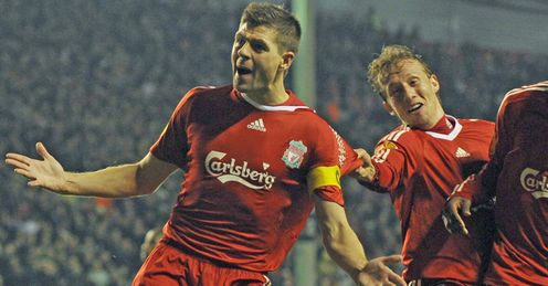 Steven Gerrard celebrates Liverpool v Lille