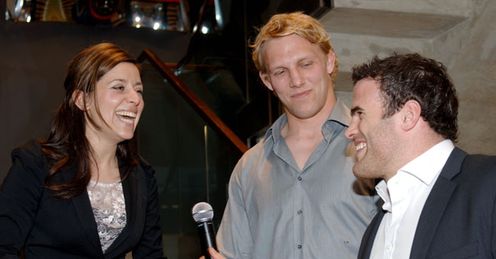 Gail with rugby stars Lewis Moody and Jamie Roberts