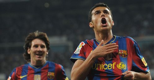 Pedro Rodriguez Lionel Messi Pedro celebrates his goal with Messi