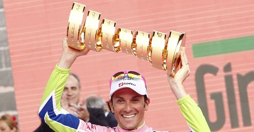 Basso with his second Giro d'Italia trophy