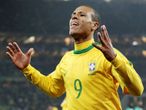 Brazilian striker Luis Fabiano celebrates scoring the opening goal against the Elephants in Johannesburg