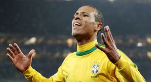 Brazilian striker Luis Fabiano celebrates scoring the opening goal against the Elephants in Johannesburg