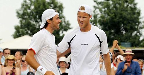 Big upset: Inglot and Eaton celebrate after defeating top seeds.