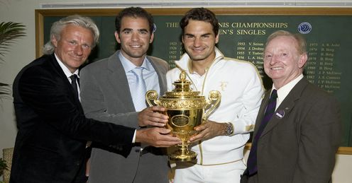 Cast of greats: Bjorn Borg, Sampras and Rod Laver join Federer after the 2009 final