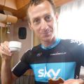 Kurt-Asle Arvesen grabs a coffee and waffle