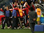 Germany celebrate their victory as Maradona looks on.