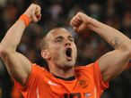 Wesley Sneijder celebrates as Holland reach the final.