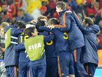 Spain celebrate securing their spot in the semi-finals.