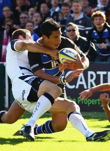 Ben Cohen of Sale tackles Shontayne Hape of Bath Ben Cohen of Sale tackles Shontayne Hape of Bath