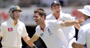 Span-tastic: Anderson celebrates after claiming Ricky Ponting's scalp in the Brisbane Test Span-tastic: Anderson celebrates after claiming Ricky Ponting's scalp in the Brisbane Test