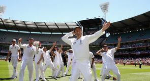 England celebrate in style in front of the Barmy Army England celebrate in style in front of the Barmy Army