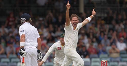 Bell is tolling: Harris celebrates after sending England's last hope, Ian Bell, on his way