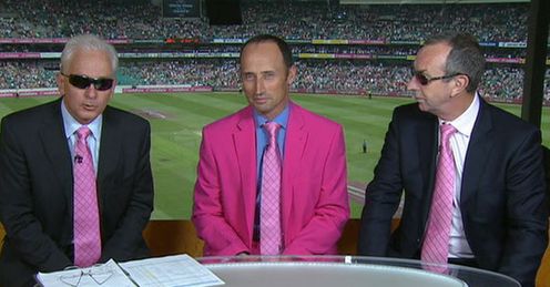 Dazzling: David and Bumble don shades to protect them from Nasser's outfit