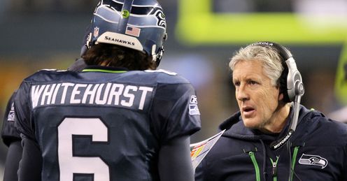 Charlie Whitehurst and Pete Carroll Seattle Seahawks v St Louis Rams Qwest Field Jan 2011