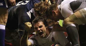 Ben Foden celebrates his try against France in the 2011 RBS Six Nations