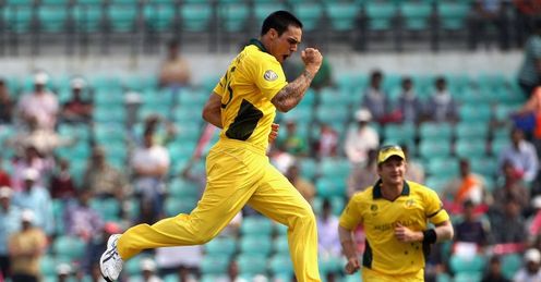 2011 Cricket World Cup Group A Australia v New Zealand Nagpur Mitchell Johnson celebrates Jesse Ryder wicket