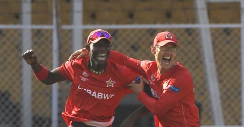 2011 World Cup Group A Australia v Zimbabwe Ahmedabad Chris Mpofu and Charles Coventry celebrate Ricky Ponting run out