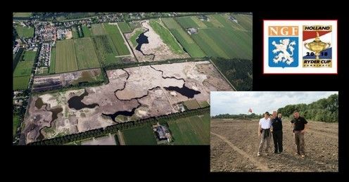Colin Montgomerie (inset) visits the site of the new course that would host a Dutch Ryder Cup.