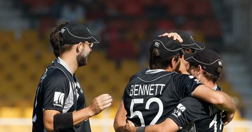 2011 Cricket World Cup New Zealand v Zimbabwe Group A Ahmedabad Hamish Bennett celebrates Brendan Taylor run out