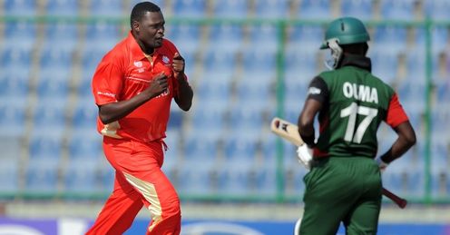 2011 World Cup Canada v Kenya Group A Delhi Henry Osinde celebrates Maurice Ouma wicket