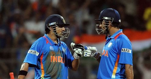 Gautam Gambhir and Mahendra Singh Dhoni India v Sri Lanka World Cup final Wankhede Stadium Mumbai Apr 2011