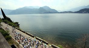 There was no time to admire Lake Como as the peloton set off at a rapid pace
