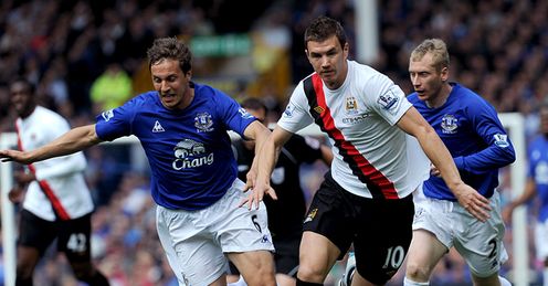Everton v Manchester City Phil Jagielka Edin Dzeko