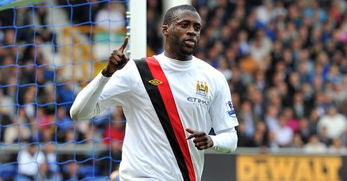 Toure Yaya celebrates Everton v Manchester City