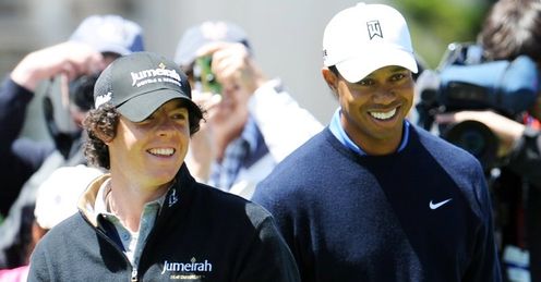 Rory and Tiger share a joke