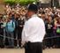Play was delayed on day six following protests outside the club