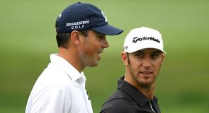 Matt Kuchar (L) and Dustin Johnson played together in the storm-shortened The Barclays on Saturday.