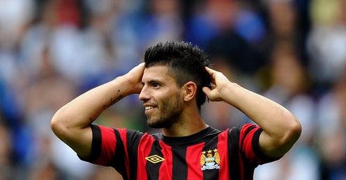Aguero: The Argentine was furious with Joe Hart after a long goal-kick