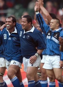 Samoa celebrate World Cup win over Wales in 1999 Samoa celebrate World Cup win over Wales in 1999