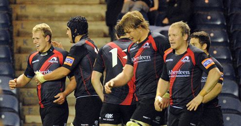 Edinburgh celebrate Gregor Hunter s try Edinburgh celebrate Gregor Hunter s try