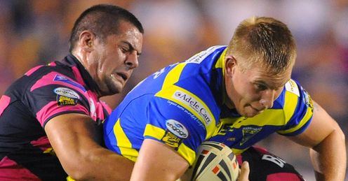 Warrington v Leeds Mike Cooper tackled Warrington v Leeds Mike Cooper tackled