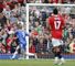 Horrid: Torres fires wide at Old Trafford.