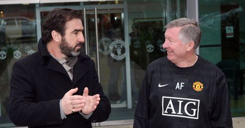 Good times: Cantona and Ferguson catch up at Carrington earlier this year