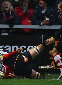 Jonny May celebratres scoring his second try during the Aviva Premiership match between Gloucester and London Wasps Jonny May celebratres scoring his second try during the Aviva Premiership match between Gloucester and London Wasps
