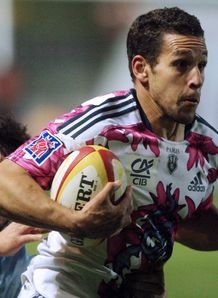 Stade Francais s winger Julien Arias white pink Stade Francais s winger Julien Arias white pink