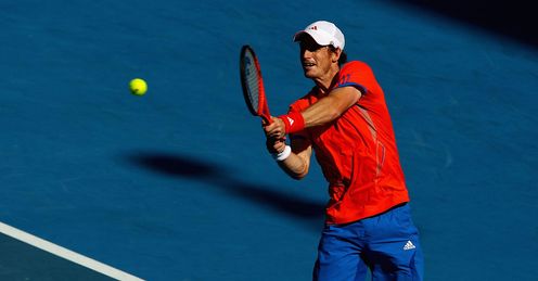 Powering on: but Murray got only 44 per cent of his first serves in play against Nishikori