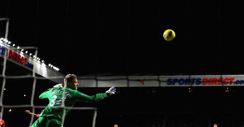 Up and running: Ba scores past Man Utd goalkeeper Anders Lindegaard