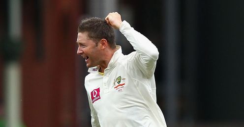 Michael Clarke celebrates Tendulkar wicket