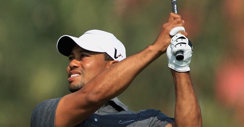 Tiger Woods on the march at Abu Dhabi on Saturday